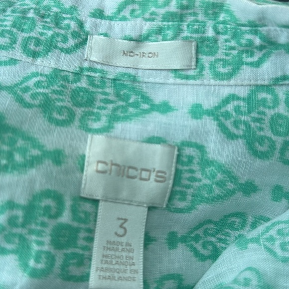 Chico’s No-Iron Mint Green Patterned Linen Tunic Shirt - Size 16/Chico’s 3. - Picture 2 of 9